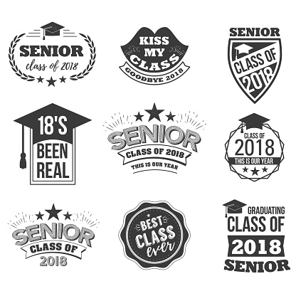 The set of black colored senior text signs with the Graduation Cap
