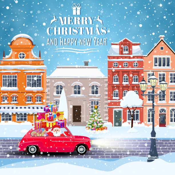 istock winter city street with trees and car 878182356