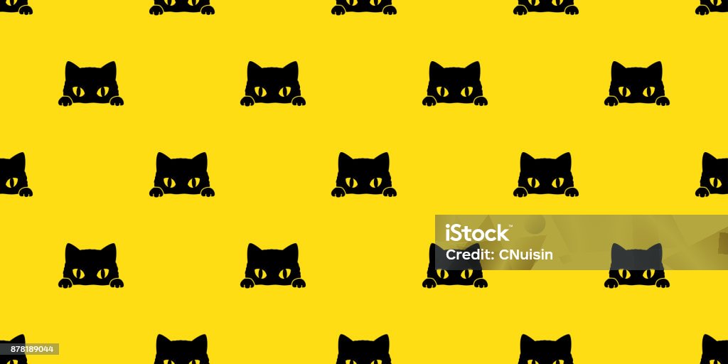 Ilustração em vetor gatinho gato preto sem costura fundo papel de parede de fundo - Vetor de Gato doméstico royalty-free