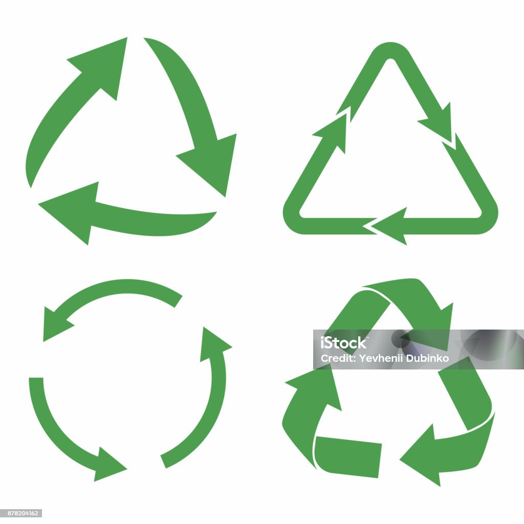 Papierkorb-Icon-Set. Grüne, umweltfreundliche Zyklus Pfeile. Recycling-Symbol in der Ökologie - Lizenzfrei Recyclingsymbol Vektorgrafik