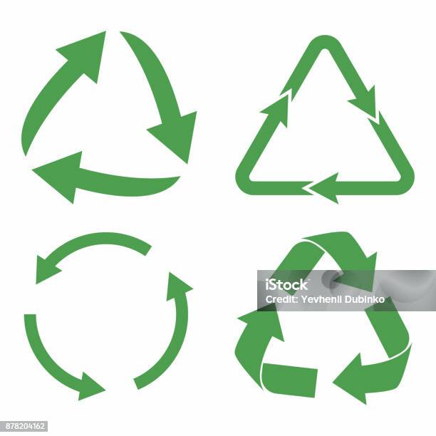 Papierkorbiconset Grüne Umweltfreundliche Zyklus Pfeile Recyclingsymbol In Der Ökologie Stock Vektor Art und mehr Bilder von Recyclingsymbol