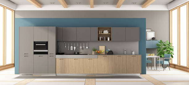 istock Modern gray and wooden kitchen 878211124