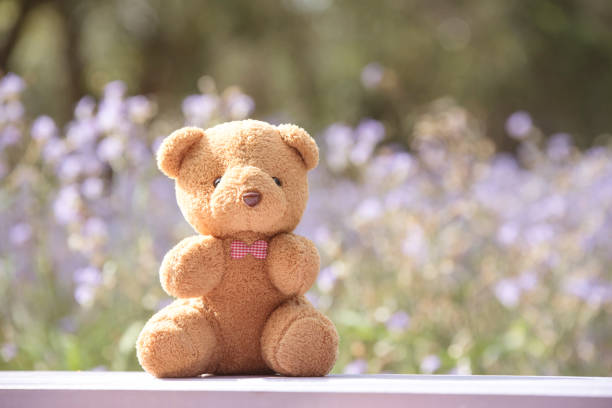 Teddy Bear on a soft pastel floral background.