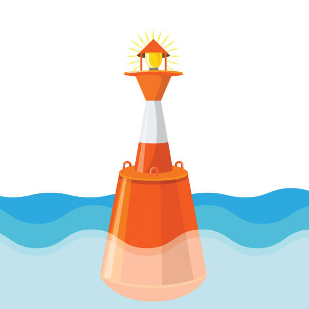 Buoy in deep sea waters aids pilotage marking maritime channel Buoy in deep sea waters aids pilotage by marking maritime channel, hazard and administrative area to allow boats and ships to navigate safely. buoy stock illustrations