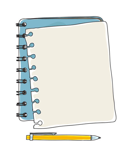 ilustrações, clipart, desenhos animados e ícones de papel de nota de caderno e caneta amarela handdrawn vetor arte ilustração - twisting arm