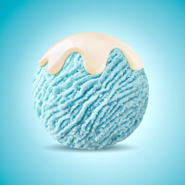smurf ice cream scoop with vanilla sauce