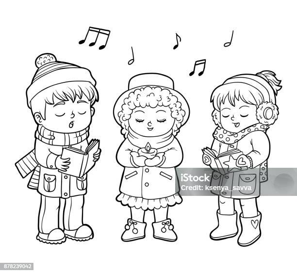 Coloring Book Kids Christmas Choir Stock Illustration - Download Image Now - Christmas, Coloring Book Page - Illlustration Technique, Coloring