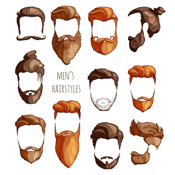Jeu de coiffures pour hommes, les moustaches et barbes. Croquis dessinés à la main. Illustration vectorielle. - Illustration vectorielle