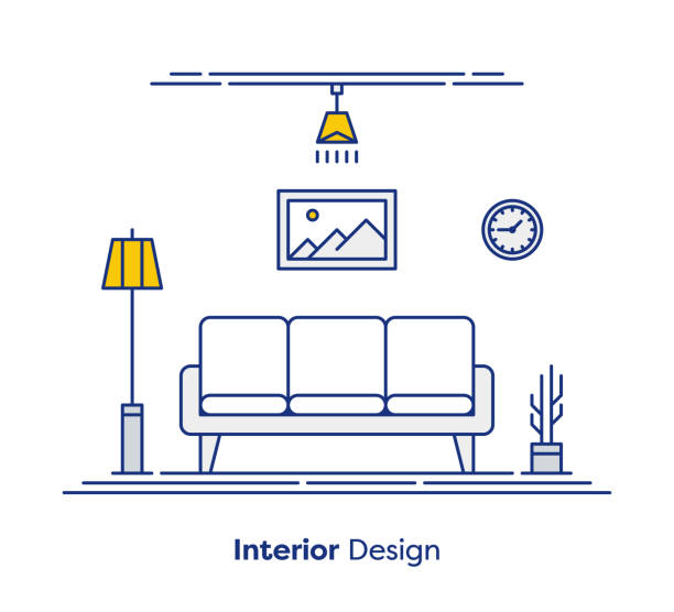 Interior Design Concept Interior design thin line illustration design. indoors illustrations stock illustrations