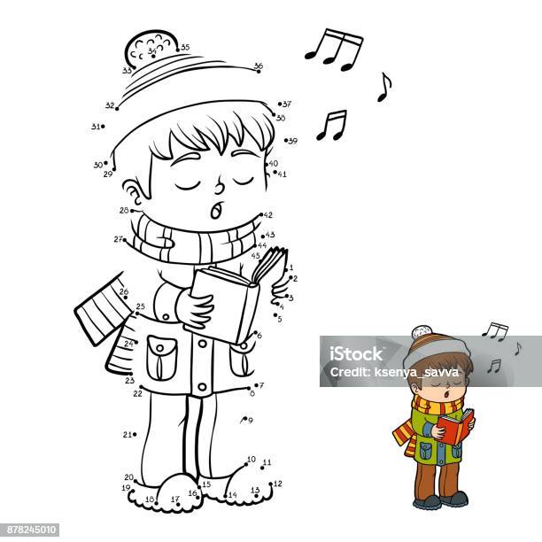 Numbers Game Boy Singing A Christmas Song Stock Illustration - Download Image Now - Christmas, Connect the Dots, Book