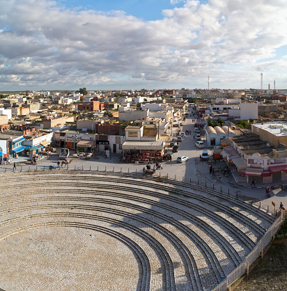 El Jem, Tunisia - December 25, 2016: The Roman amphitheater of Thysdrus in El Jem (or El-Djem), a town in Mahdia governorate of Tunisia.The ancient structure has been a World Heritage Site since 1979.
