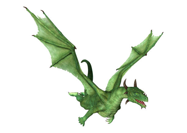 istock 3D rendering green fantasy dragon on white 878246950