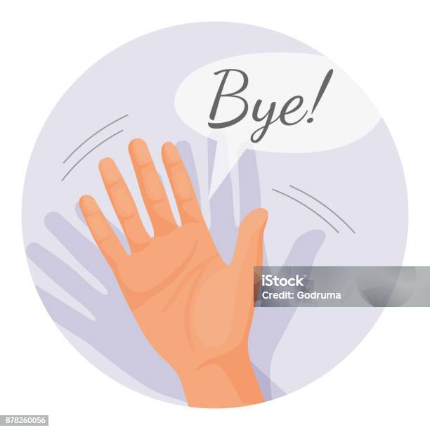 Hand Waving Goodbye Vector Illustration In Round Circle Isolated Stock Illustration - Download Image Now