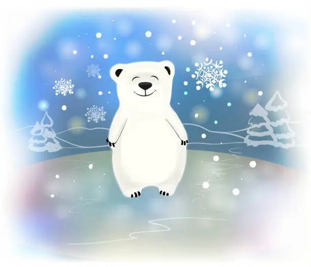 Vector illustration of Little cute polar bear.Vector cartoon caracter.