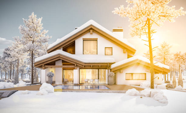 istock 3d rendering of modern cozy house in chalet style 878270096