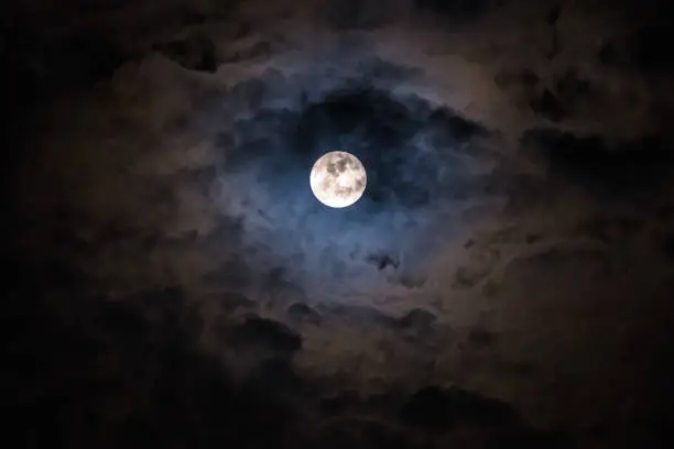 Photo of Mysterious dark night sky with full moon and clouds