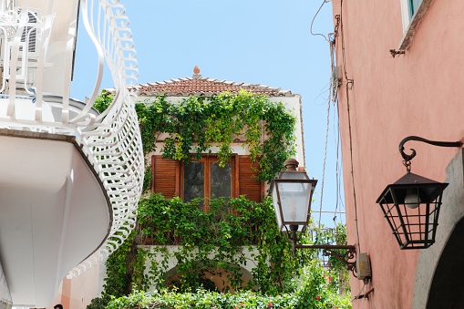 Characteristic building covered by ivy in Positano town, Amalfi coast, Italy, Europe