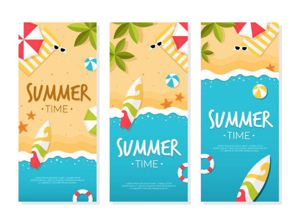 ilustrações de stock, clip art, desenhos animados e ícones de summer time on beach banner - warm up beach