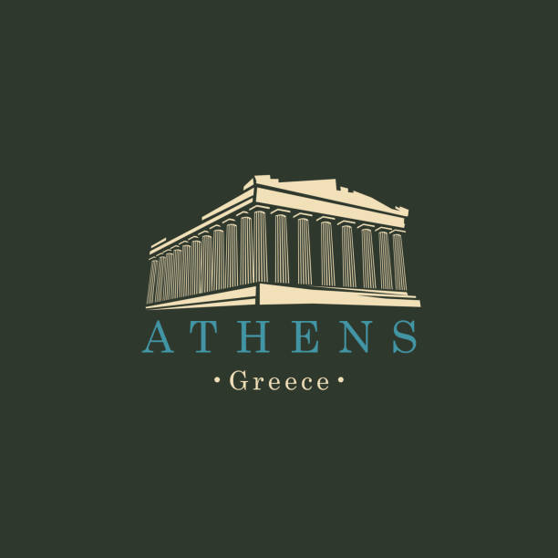 banner with Parthenon from Athens, Greek landmark vector art illustration