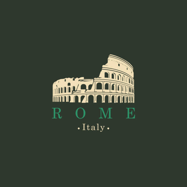 illustrazioni stock, clip art, cartoni animati e icone di tendenza di striscione con antico anfiteatro colosseo a roma - roma