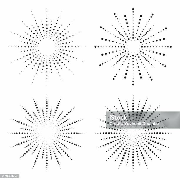 Halftone Rays Halftone Effect Dotted Sun Rays Set Vintage Sunburst Background ...