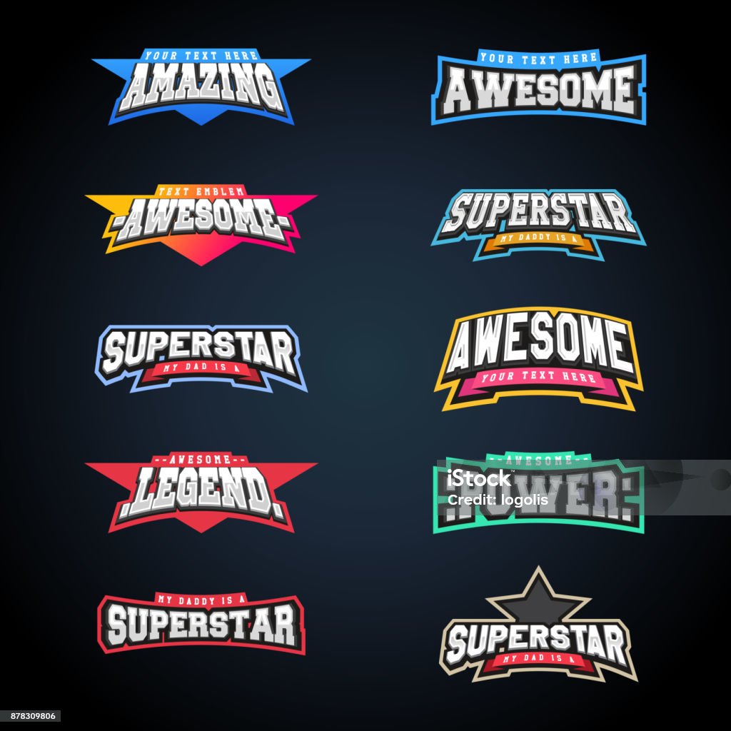 Sport emblem typography set. Super icon for your t-shirt. Mega icontype collection Logo stock vector
