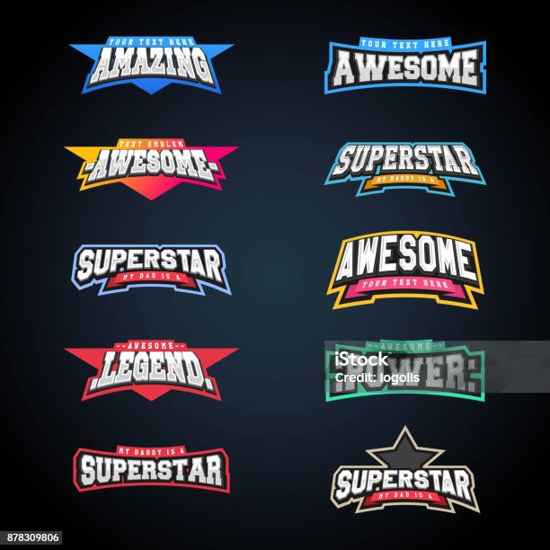 Sport Emblem Typography Set Super Icon For Your Tshirt Mega Icontype Collection Stock Illustration - Download Image Now