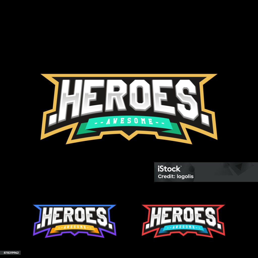 Heroes or Superhero sport text icon. Vector, isolated for t-shirt typography in retro style emblem Logo stock vector