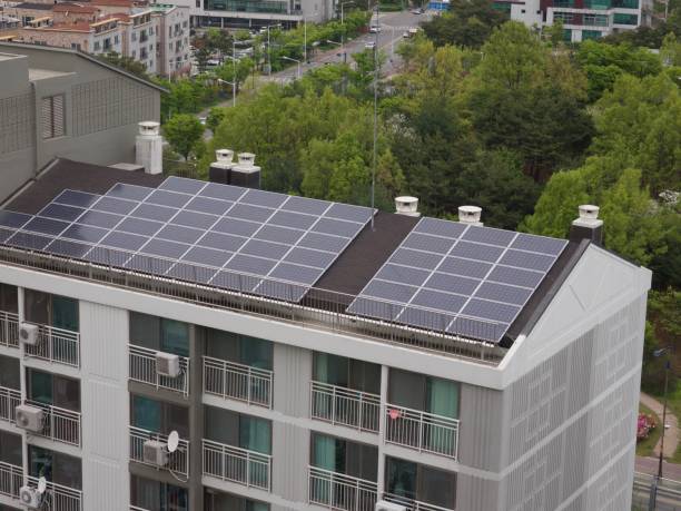 Apartment in South Korea with solar panels stock photo