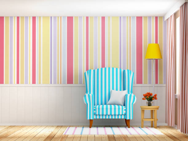 istock armchair in striped cream interior flat 878331858