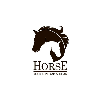 monochrome emblem of horse head on white background