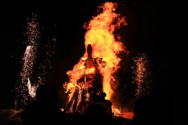 Photo of Burning of Maslenitsa Scarecrow in evening