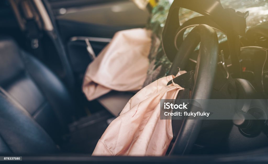 Airbags that explode after an accident.Car Safety Concept. Car Accident Stock Photo