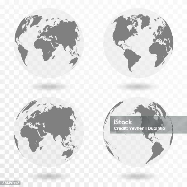 Planet Earth Icon Set Earth Globe Isolated On Transparent Background Stock Illustration - Download Image Now