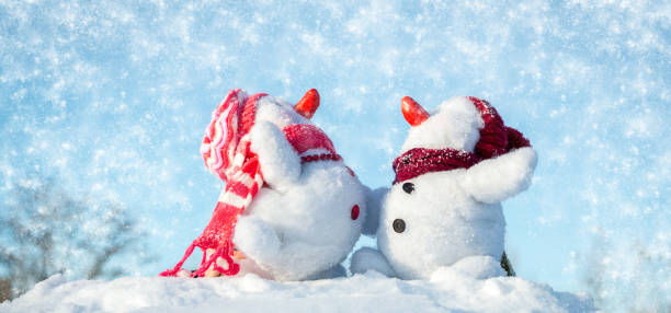 Couple of snowmen stock photo