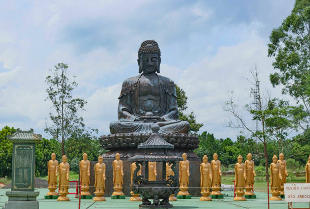 Several Buddha statues in a Buddhist temple complex in Foz do Iguazu, Brazil stock photo