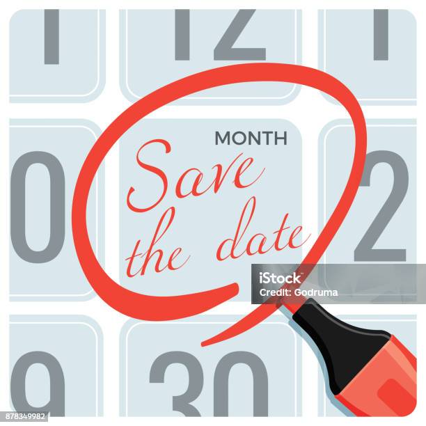 Save The Date Poster With Red Circle Mark On Calendar Stock Illustration - Download Image Now