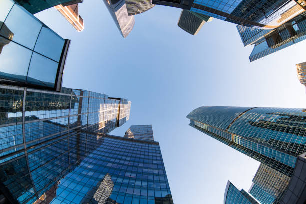 istock Low angle view of modern skyscrapers 878361160