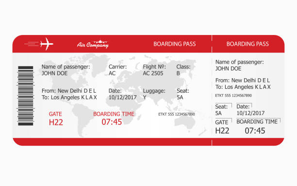 Airplane ticket. Boarding pass ticket template Airplane ticket. Boarding pass ticket template. Vector airplane ticket stock illustrations
