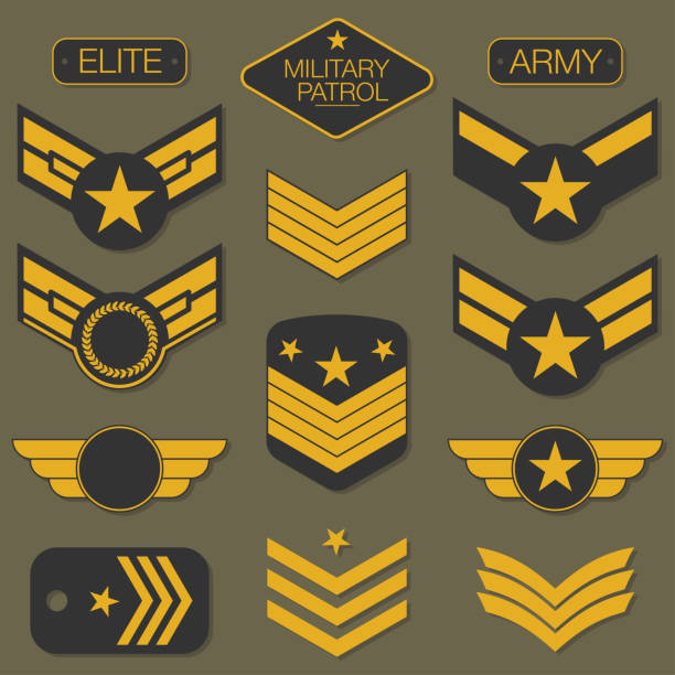 typografia zestawu odznak armii wojskowej. grafika koszuli - air force insignia military armed forces stock illustrations