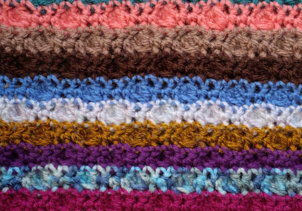 istock Background of crocheted stitches in multi-coloured stripes 878367304