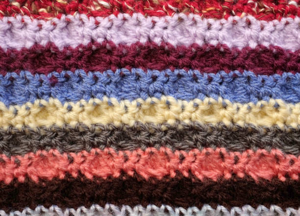 istock Horizontal stripes of coloured crochet stitches background 878368074
