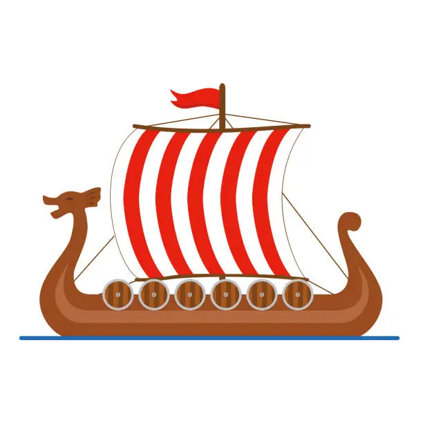 Vector illustration of Viking ship drakkar logo. Colored isolated on white background