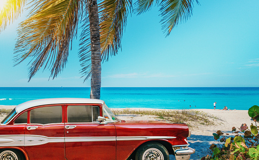 American classic car on the beach
