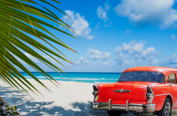 istock American classic car on the beach, Cuba 878372364