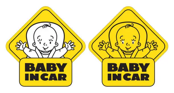 Vector illustration of Baby in car seat. Back window sticker or sign