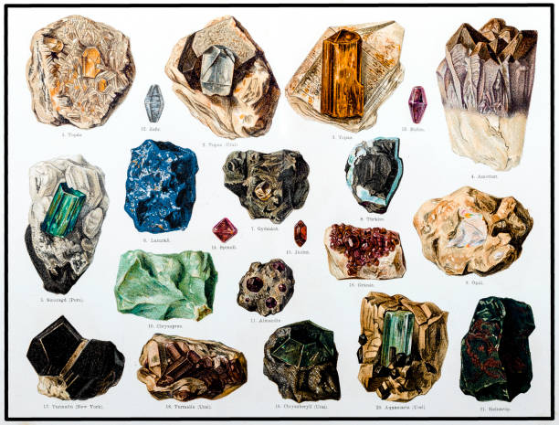 Minerals and Their Crystalline Forms Illustration of a Minerals and Their Crystalline Forms geology stock illustrations