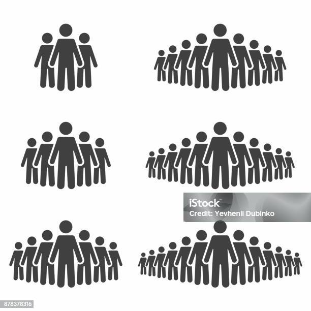 People Icon Set Stick Figures Crowd Signs Isolated On Background Stock Illustration - Download Image Now