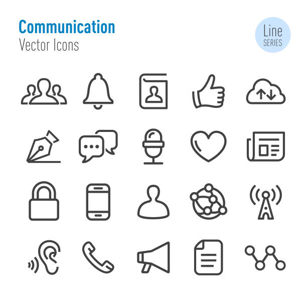 illustrations, cliparts, dessins animés et icônes de icônes de communication - vecteur ligne série - technology mobile phone people planet
