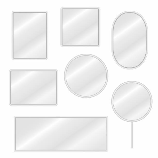 Mirrors set in different forms with blurry reflection Mirrors set in different forms with blurry reflection. Vintage and modern mirrors. Vector mirror object borders stock illustrations